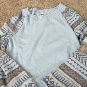 Free People Blue and Gray Crew Neck Sweater